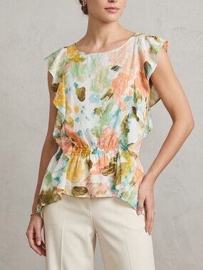 Sundance 100% Silk Blouse M Asymmetric Hem Garden Luxury Boho Draped Tunic Top